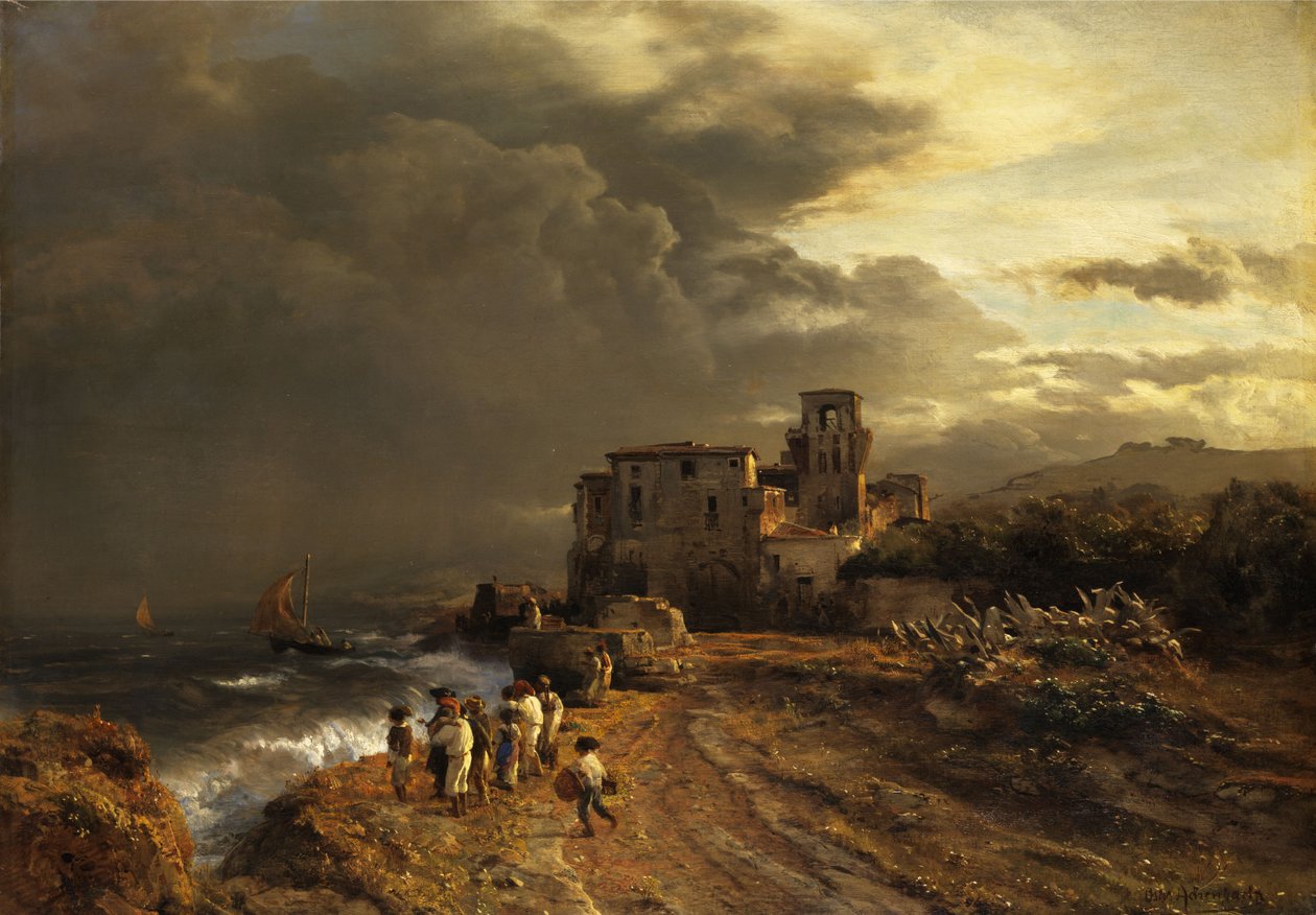 Abziehender Sturm an der italienischen Küste tekijältä Oswald Achenbach