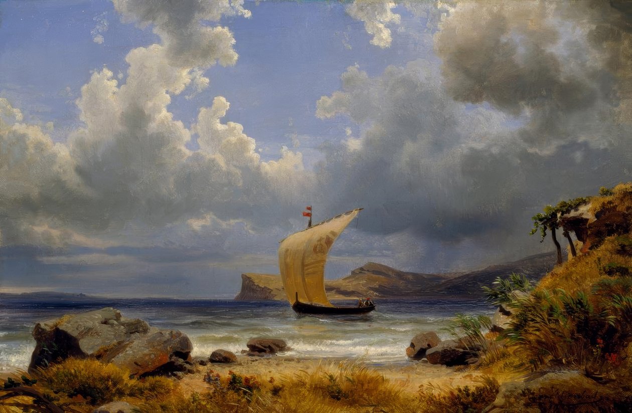 O.Achenbach, Purjevene Italianlahdella tekijältä Oswald Achenbach
