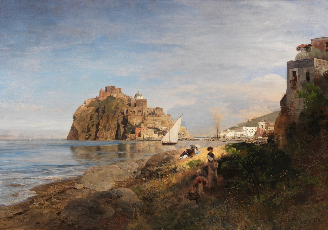 Oswald Achenbach Ischia ja näkymä Castello Aragoneseen 1880 tekijältä Oswald Achenbach