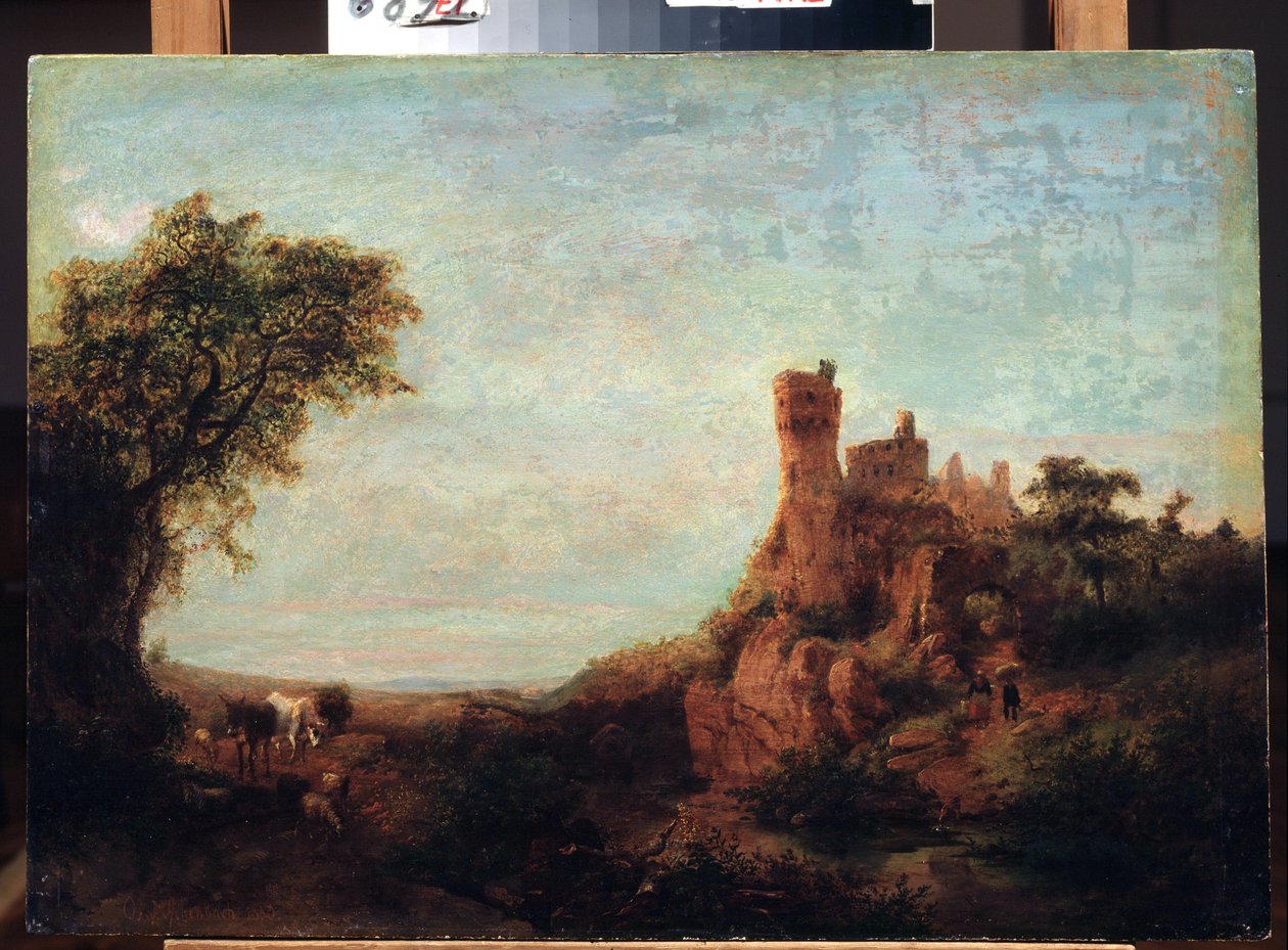 ""Paysage au chateau"" (Maisema ja linna) Peinture d