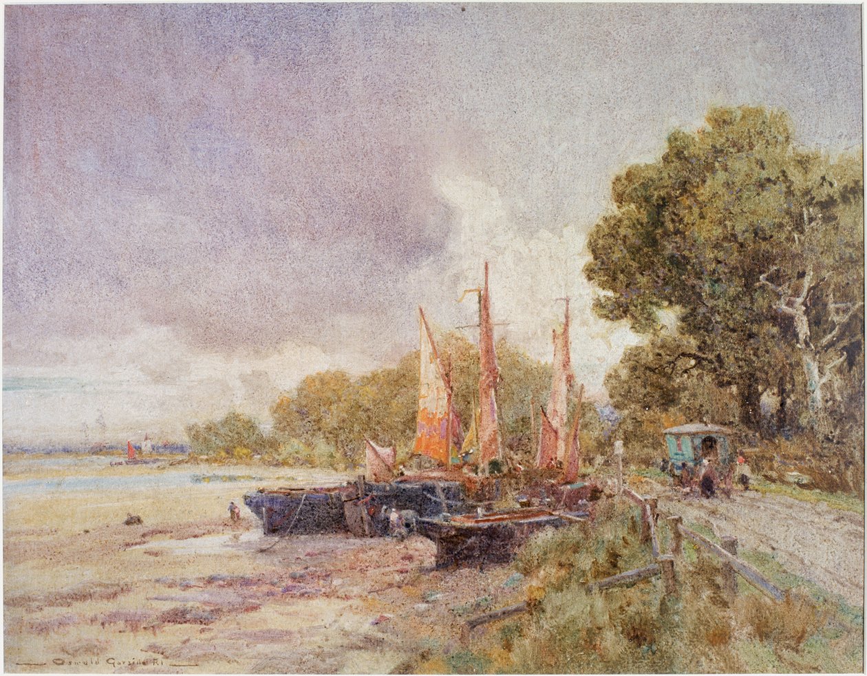 The Thames at Barnes, noin 1916-24 (akvarelli, liima ja tempera) tekijältä Oswald Garside