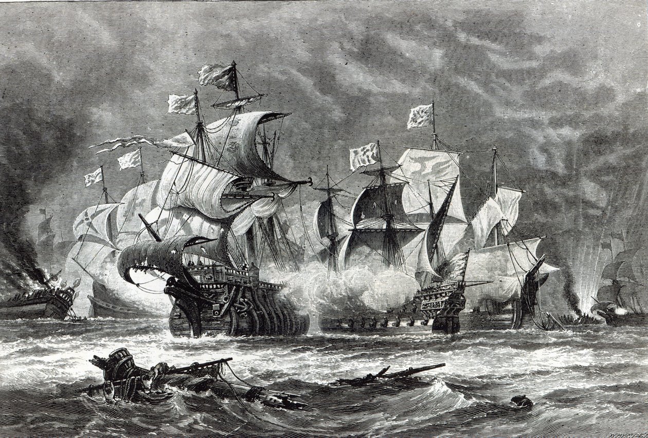 Ang Vanguard, sa ilalim ni Sir William Winter, na nakikipag-ugnayan sa Spanish Armada, mula sa 