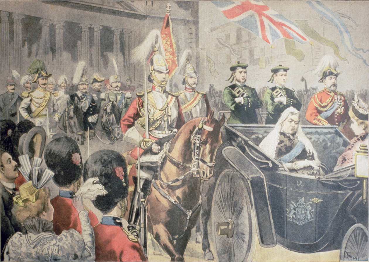 Englannin kuningattaren juhlapäivä: The Cortege, kuvitus "Le Petit Journalista", 27. kesäkuuta 1897 (katso myös 116043) tekijältä Oswaldo Tofani
