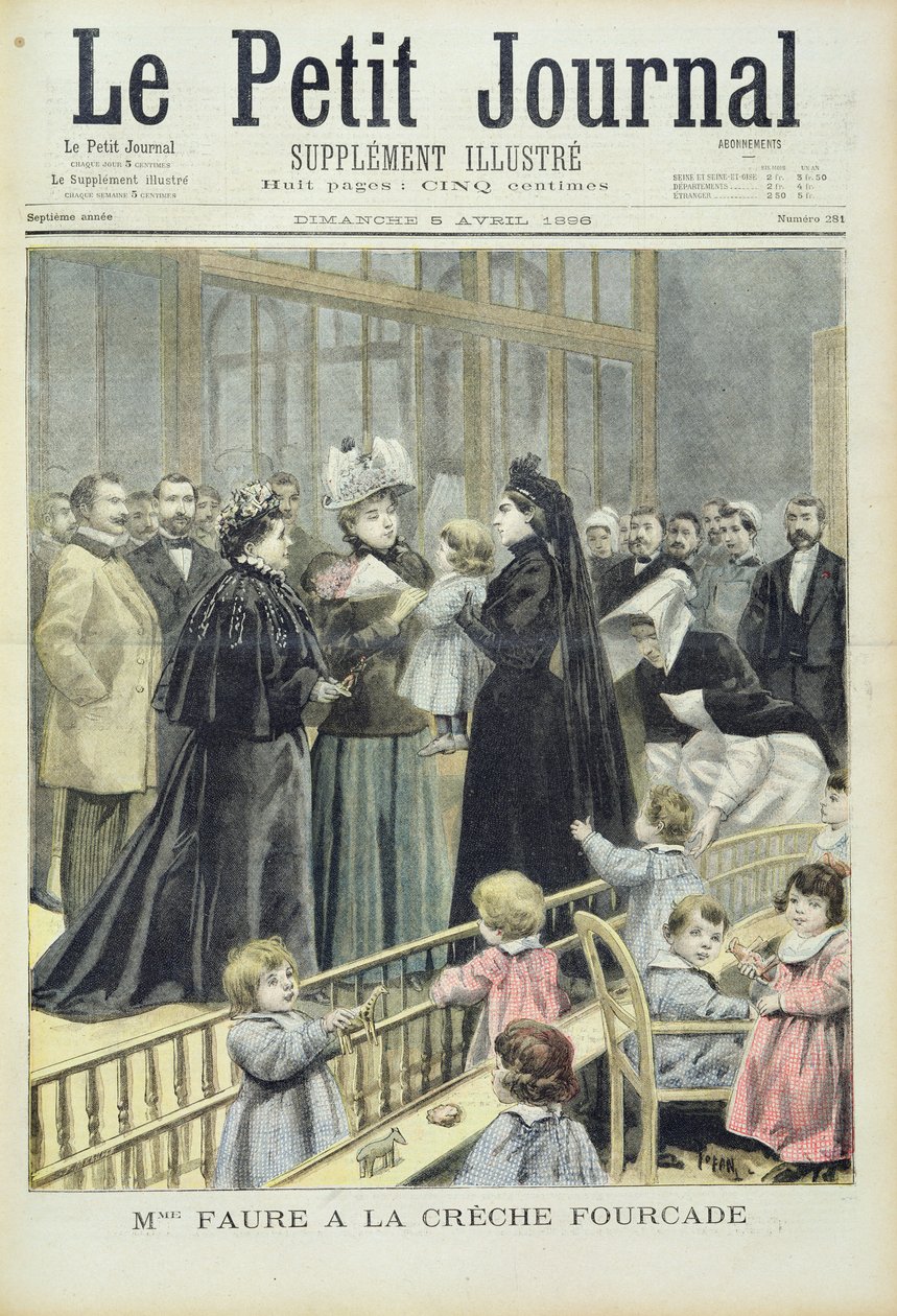 Madame Faure Fourcaden päiväkodissa, "Le Petit Journal", 5. huhtikuuta 1896 tekijältä Oswaldo Tofani