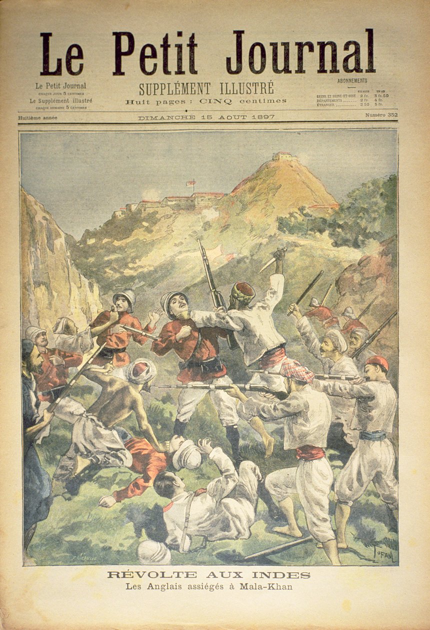 Kapina Intiassa: Englantilaiset piirittivät Mala-Khanin, Le Petit Journalin etukansi, 15. elokuuta 1897 tekijältä Oswaldo Tofani