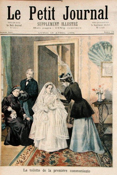 Ensimmäinen kommunikaattori, kuvitus Le Petit Journal -lehdestä, 16. huhtikuuta 1894. tekijältä Oswaldo Tofani