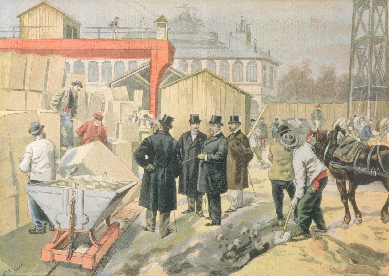 Walesin prinssi (1841-1910) vierailee vuoden 1900 yleisnäyttelyn rakennustyömaalla, "Le Petit Journal", 20. maaliskuuta 1898 tekijältä Oswaldo Tofani