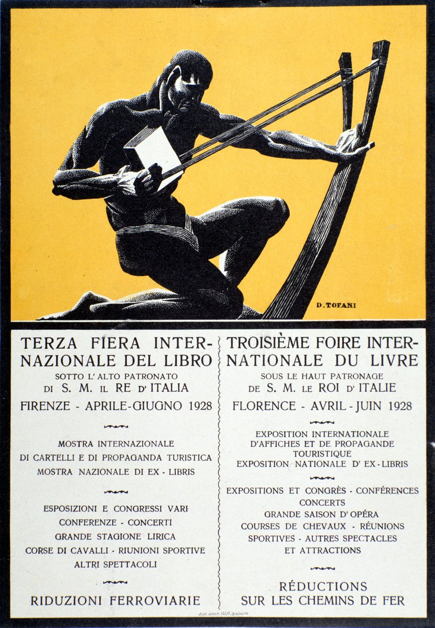 Mainosjuliste Firenzen kirjamessuille huhtikuussa kesäkuussa 1928 tekijältä Oswaldo (after) Tofani
