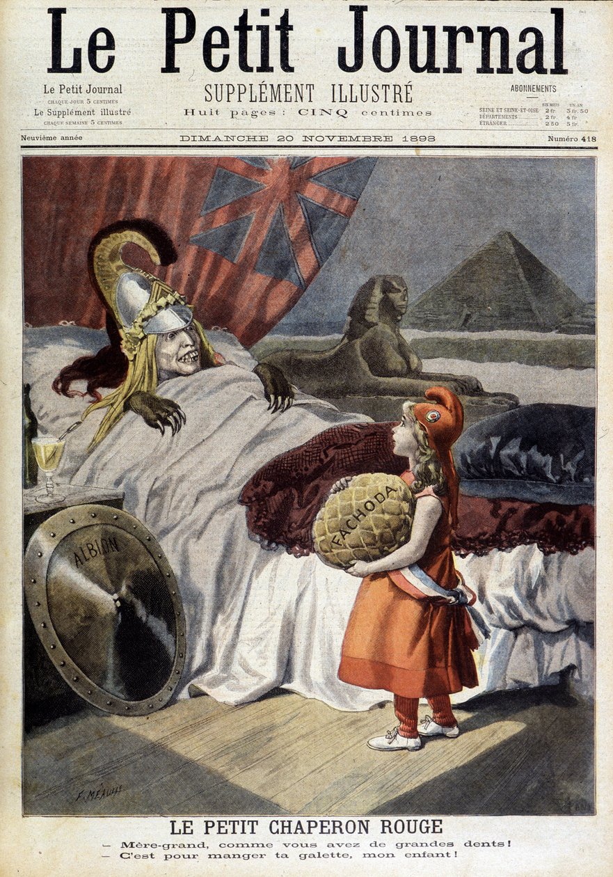 Pieni Punahilkka. Sarjakuva Fachodasta ja "petollisen Albionin" tavoitteista". Kaiverrus F. Méaulle Tofanin mukaan. "Petity Journal", 20. marraskuuta tekijältä Oswaldo (after) Tofani