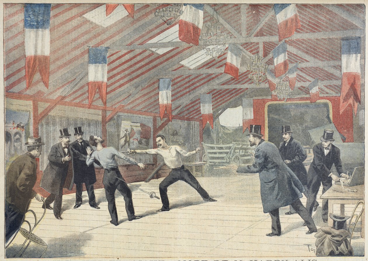 Traaginen kaksintaistelu: Monsieur Harry Alisin kuolema, Le Petit Journal -lehdestä, 17. maaliskuuta 1895 tekijältä Oswaldo Tofani