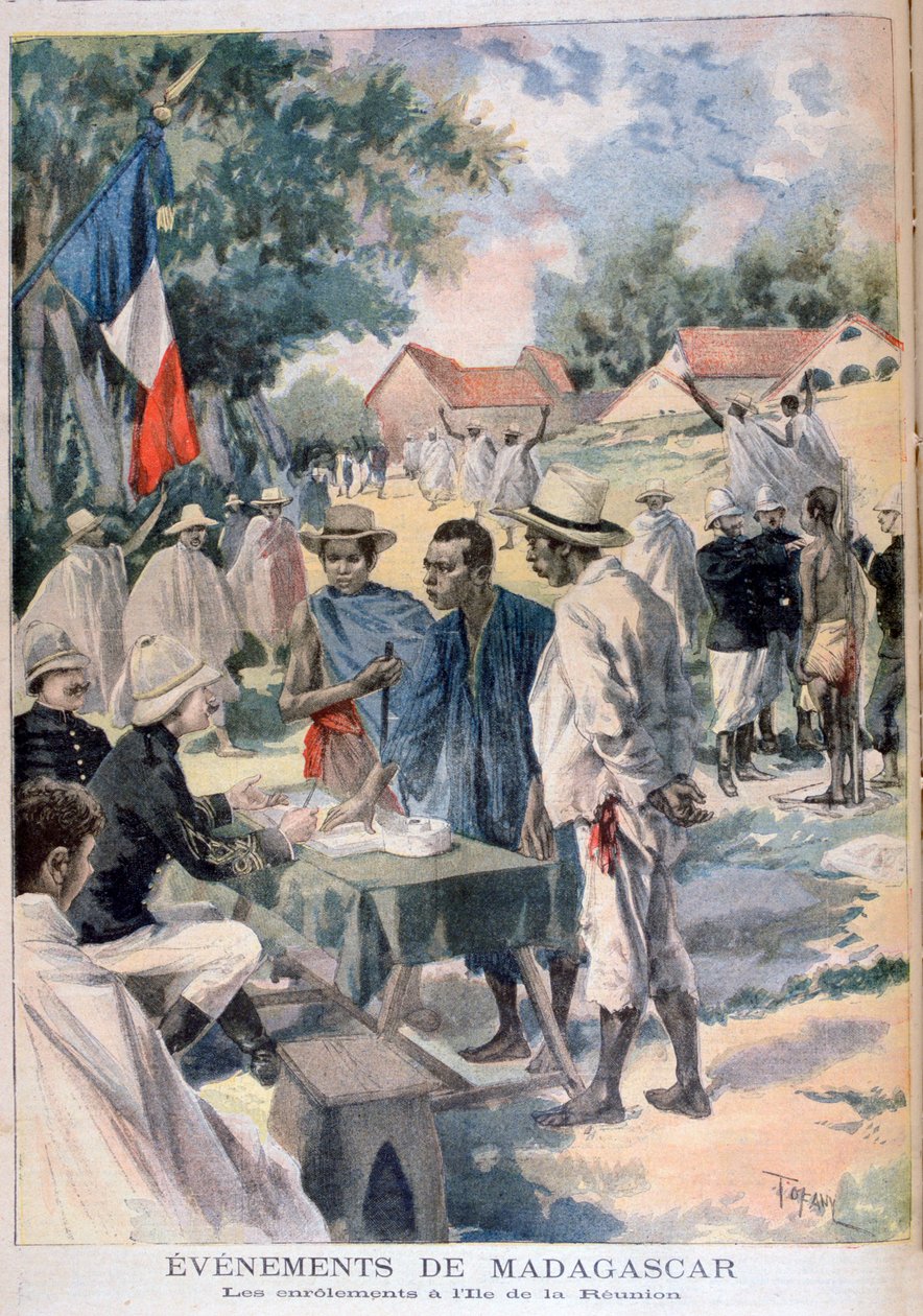 Alkuperäisten värvääminen La Reunionin saarelle, 1895 tekijältä Oswaldo Tofani