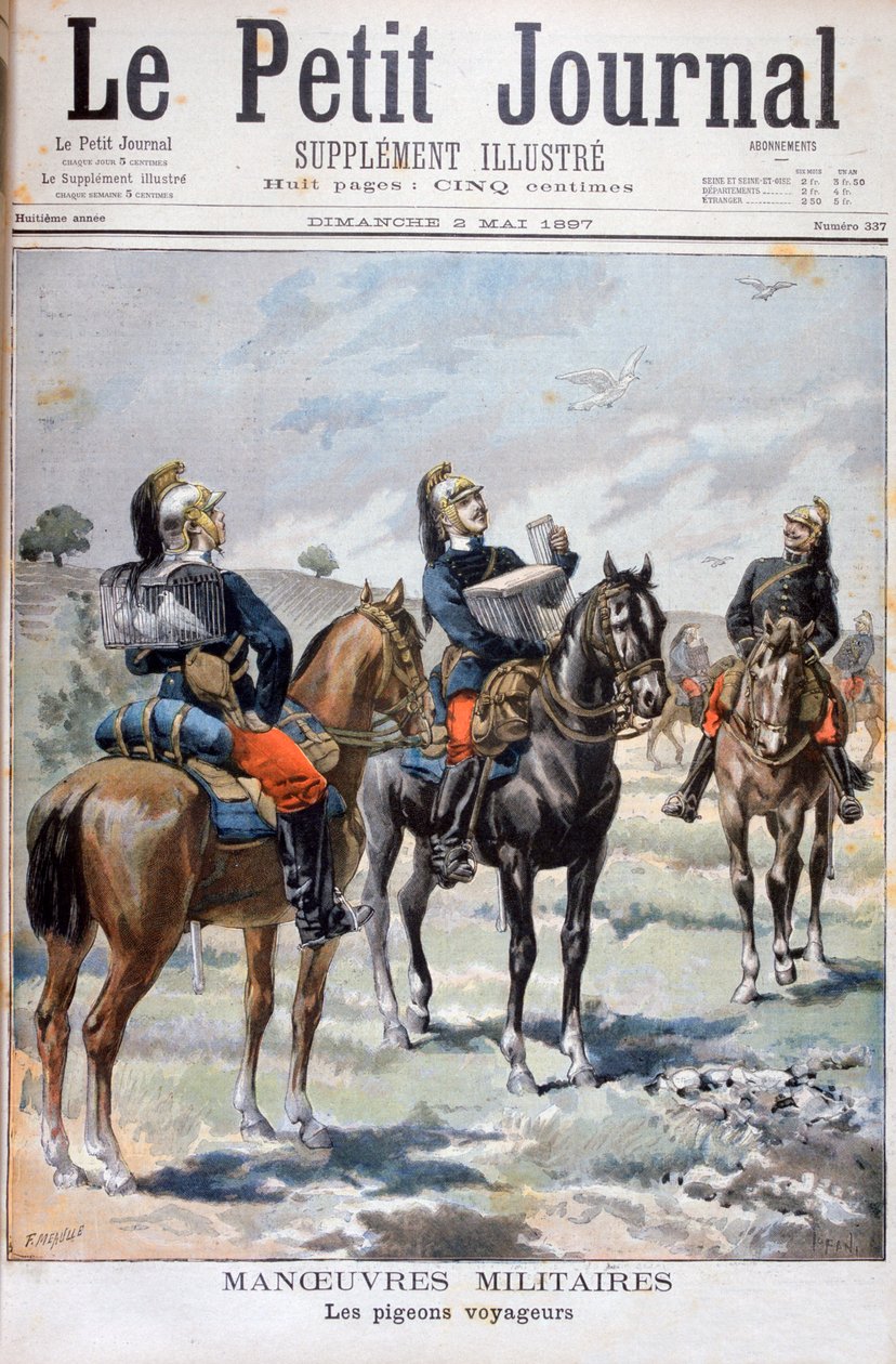 Ranskan sotilasliikkeet: kirjekyyhkysten käyttö kommunikointiin, 1897 tekijältä Oswaldo Tofani