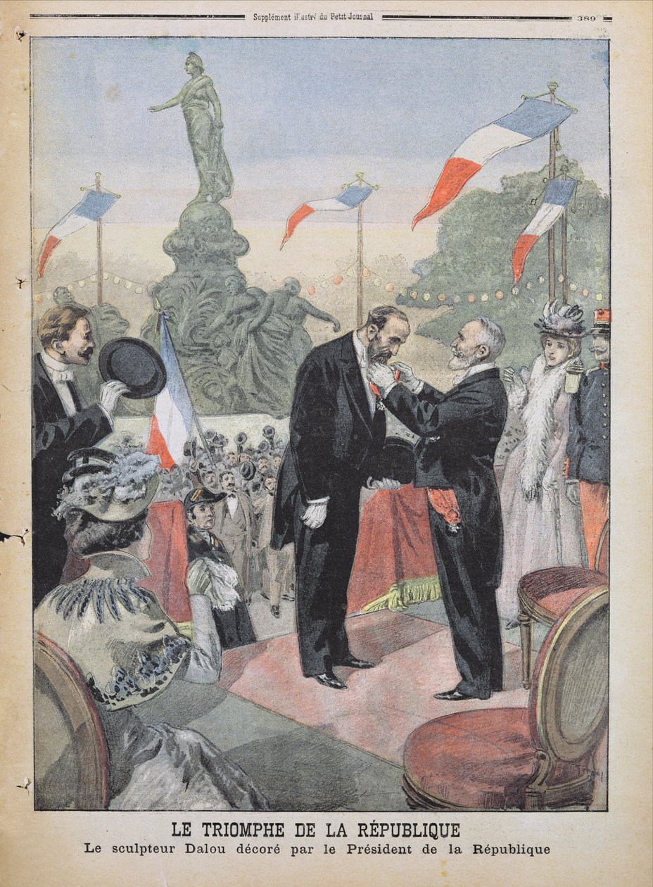 Jules Dalou (1838-1902) palkittiin Emile Loubetin (1838-1929) Legion of Honor -mitalilla "Le Petit Journalista" 4. joulukuuta 1899. tekijältä Oswaldo Tofani