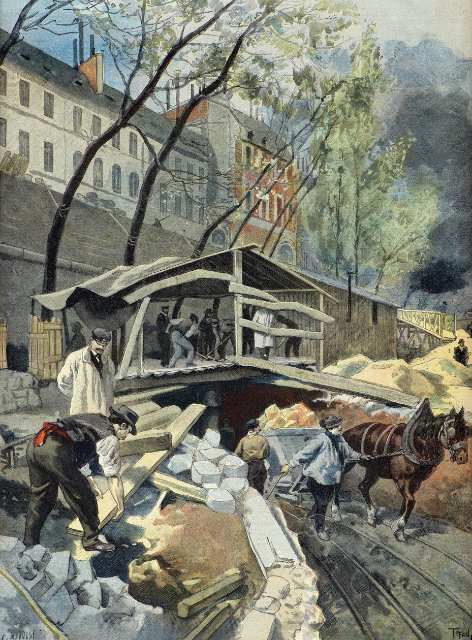 Metropolitain-tehdas Pariisissa vuonna 1899 (kaiverrus). tekijältä Oswaldo Tofani