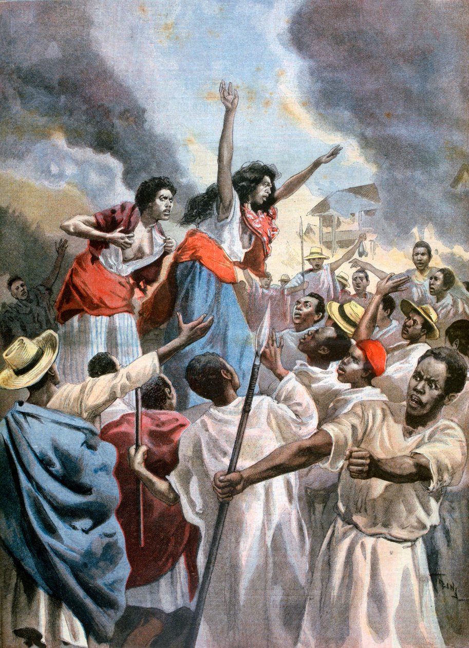 Kuninkaalliset prinsessat saarnaamassa pyhää sotaa Madagaskarilla, 1894 tekijältä Oswaldo Tofani