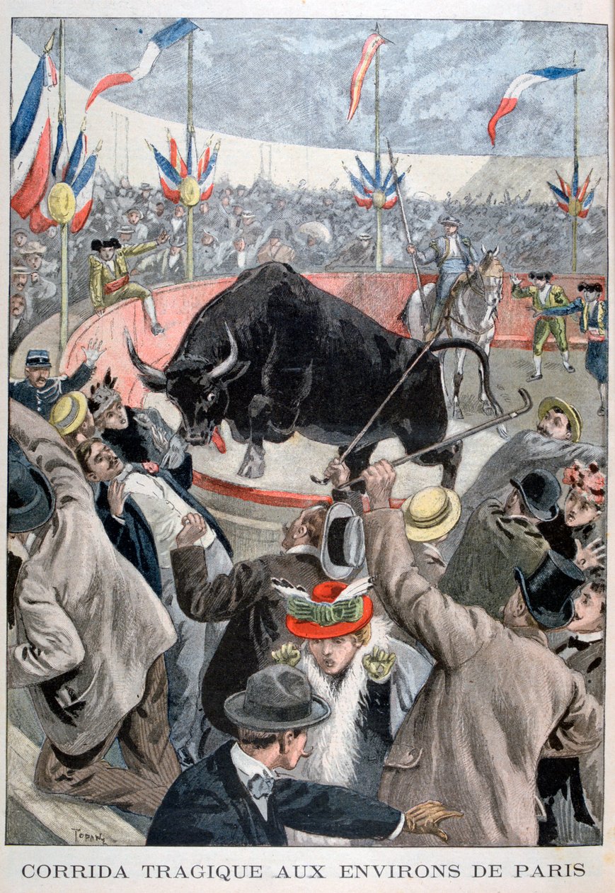 Traaginen härkätaistelu-onnettomuus Pariisin ympäristössä, 1899 tekijältä Oswaldo Tofani