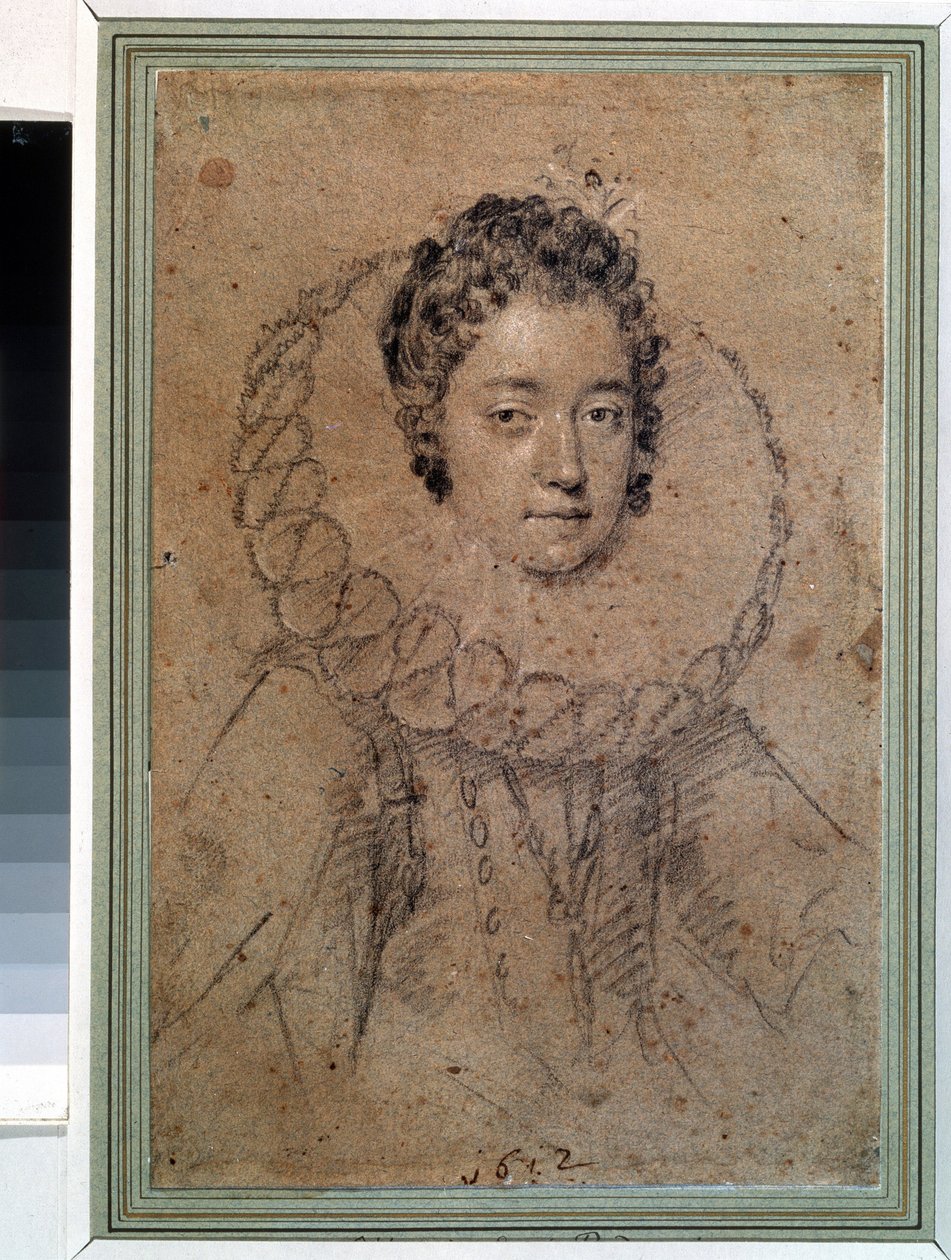 ""Aristokratian naisen muotokuva"" hänellä on leveä kaulus (mansikka). Piirustus Ottavio Maria Leoni (1578-1630) 1612 Pushkin-museo, Moskova tekijältä Ottavio Mario Leoni