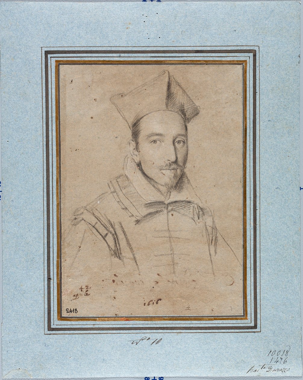 Prelaatin muotokuva luultavasti kardinaali Francesco Maria Bourbon Del Monte Santa Maria (1549-1627) Ottavio Leonin (1578-1630) piirustus 1616 Genes, Musei di Strada Nuova, Fondo Disegni, inv 2418 tekijältä Ottavio Mario Leoni