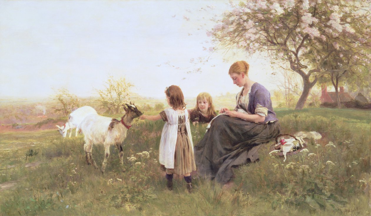 Vuohia ruokkimassa, 1870 tekijältä Otto Weber