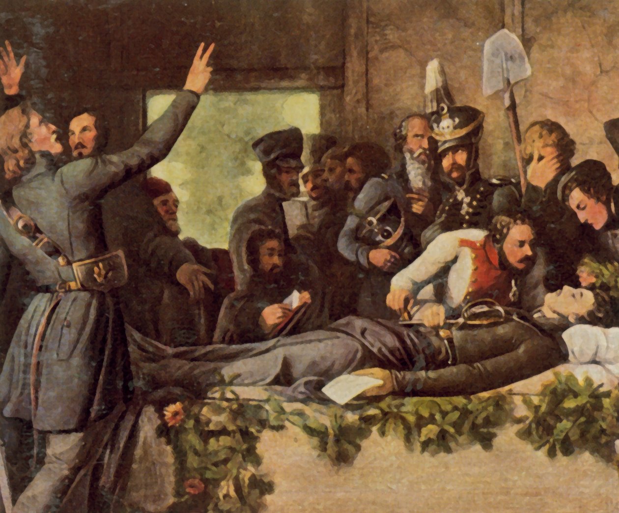 Lützowerit Körnerin ruumiin luona, 26. elokuuta 1813 (tehostettu värilitro). tekijältä Otto Donner von Richter