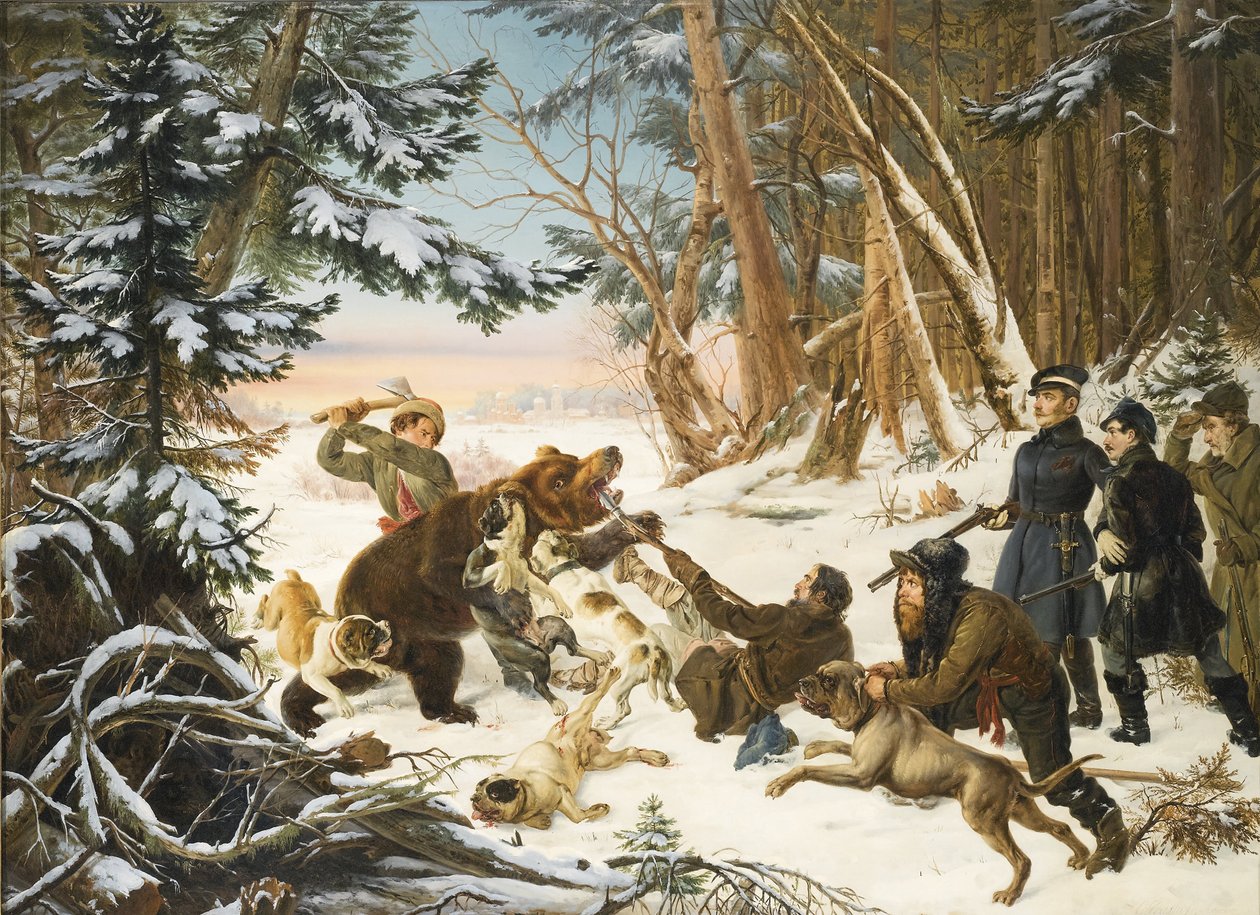 Alexandre II (Empereur de Russie) (1818-1881) - Tsarevitš Aleksanteri Nikolajevitš karhunmetsästyksessä Moskovan Grashofin laitamilla, Otto (1812-1876) tekijältä Otto Grashof