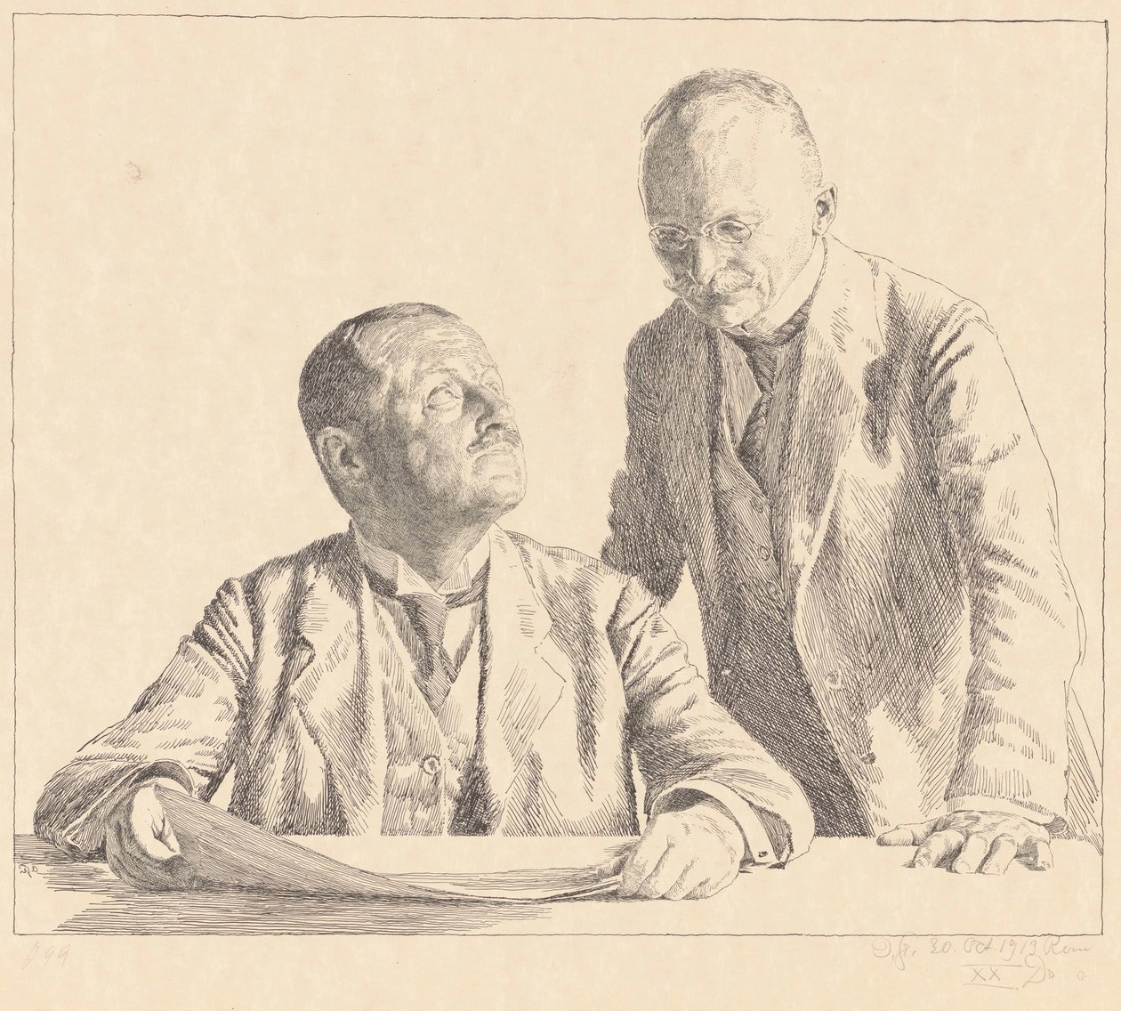 Kaksoismuotokuva keräilijöistä Guido von Usedomista ja Gustav von Houwaldista Sammler tekijältä Otto Greiner (signed by artist)