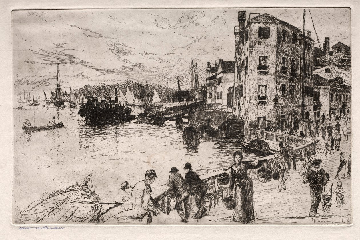Venetsian etsaukset: Castello Quarters, Riva, 1800-luku. tekijältä Otto H. Bacher