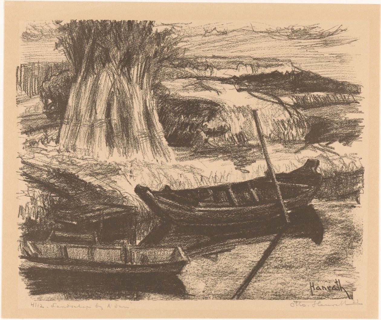 Maisema lähellä Amsterdamia (alkuperäinen nimi esineessä) tekijältä Otto Hanrath (signed by artist)