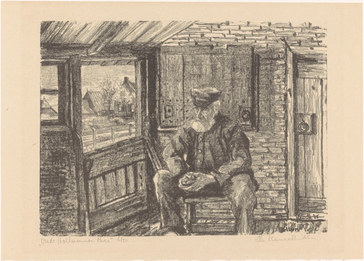 Old Hollum maanviljelijä (alkuperäinen nimi esineessä) tekijältä Otto Hanrath (signed by artist)