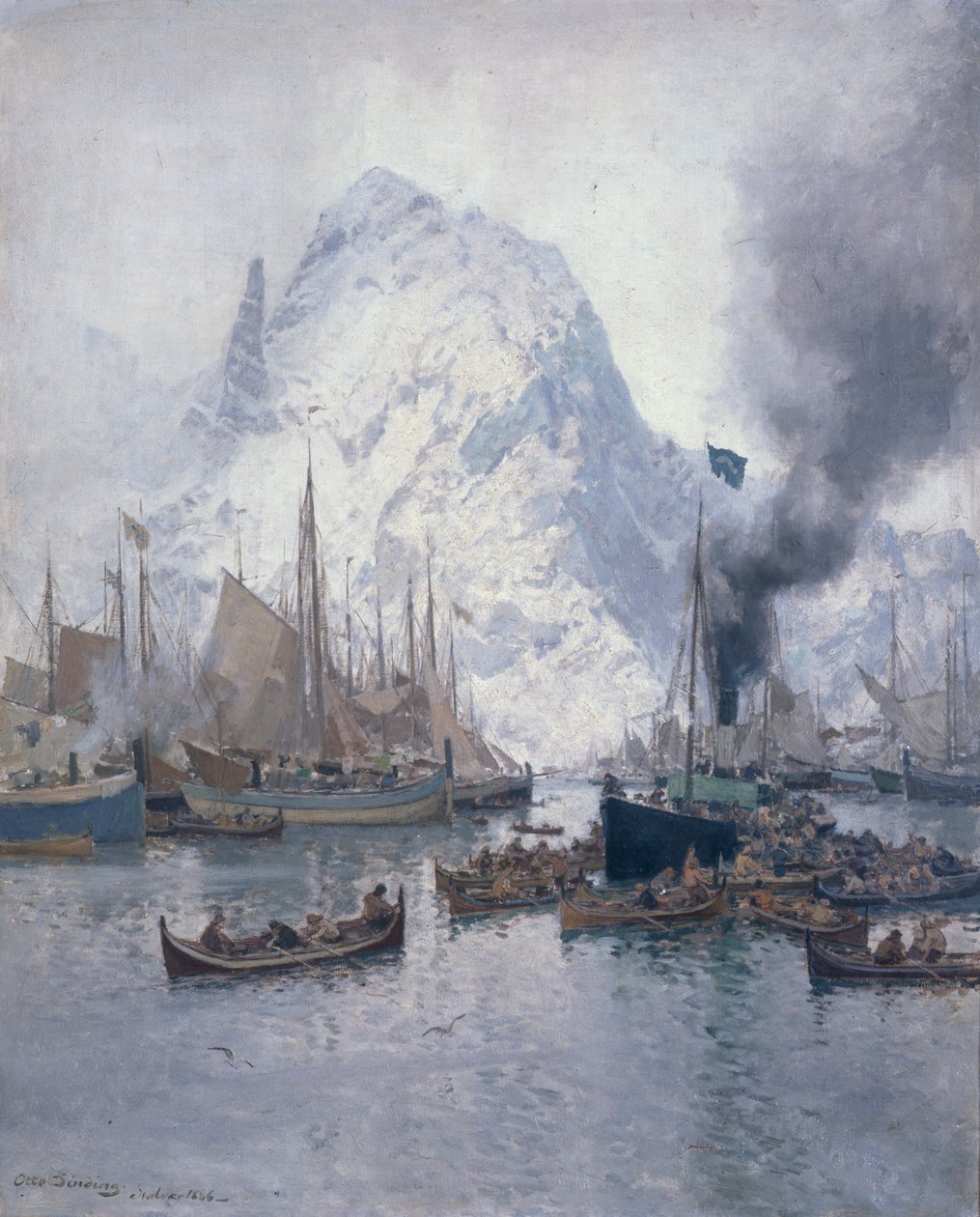 Agnsilddamperenin saapuminen Svolvaeriin tekijältä Otto Ludvig Sinding