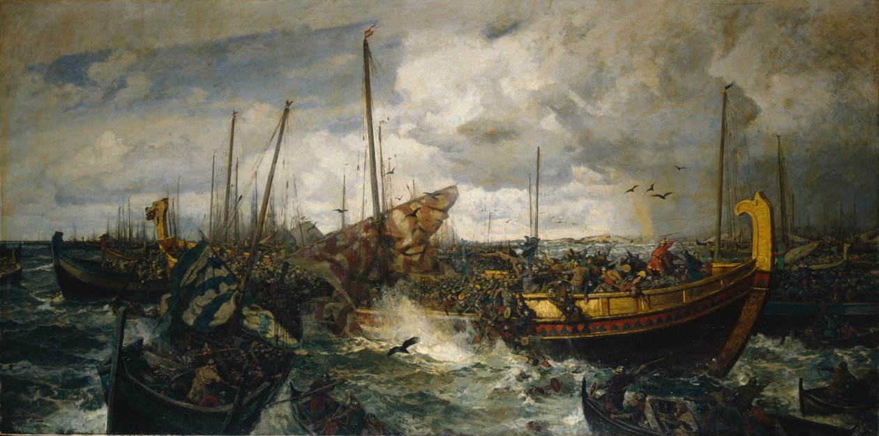 Taistelu Svolderissa, n. 1883-1884 (öljy kankaalle) tekijältä Otto Ludvig Sinding