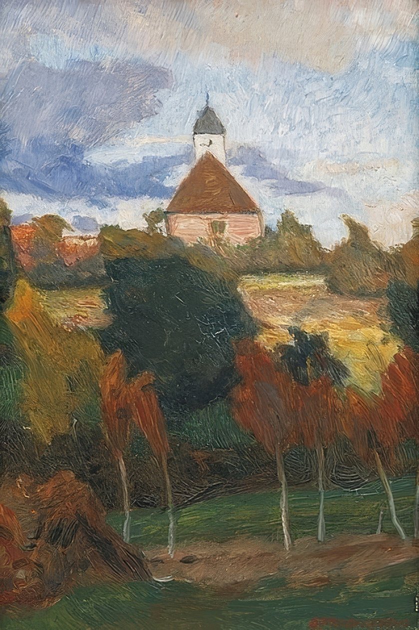 Näkymä Worpswederin kirkolle. Noin 1895 tekijältä Otto Modersohn