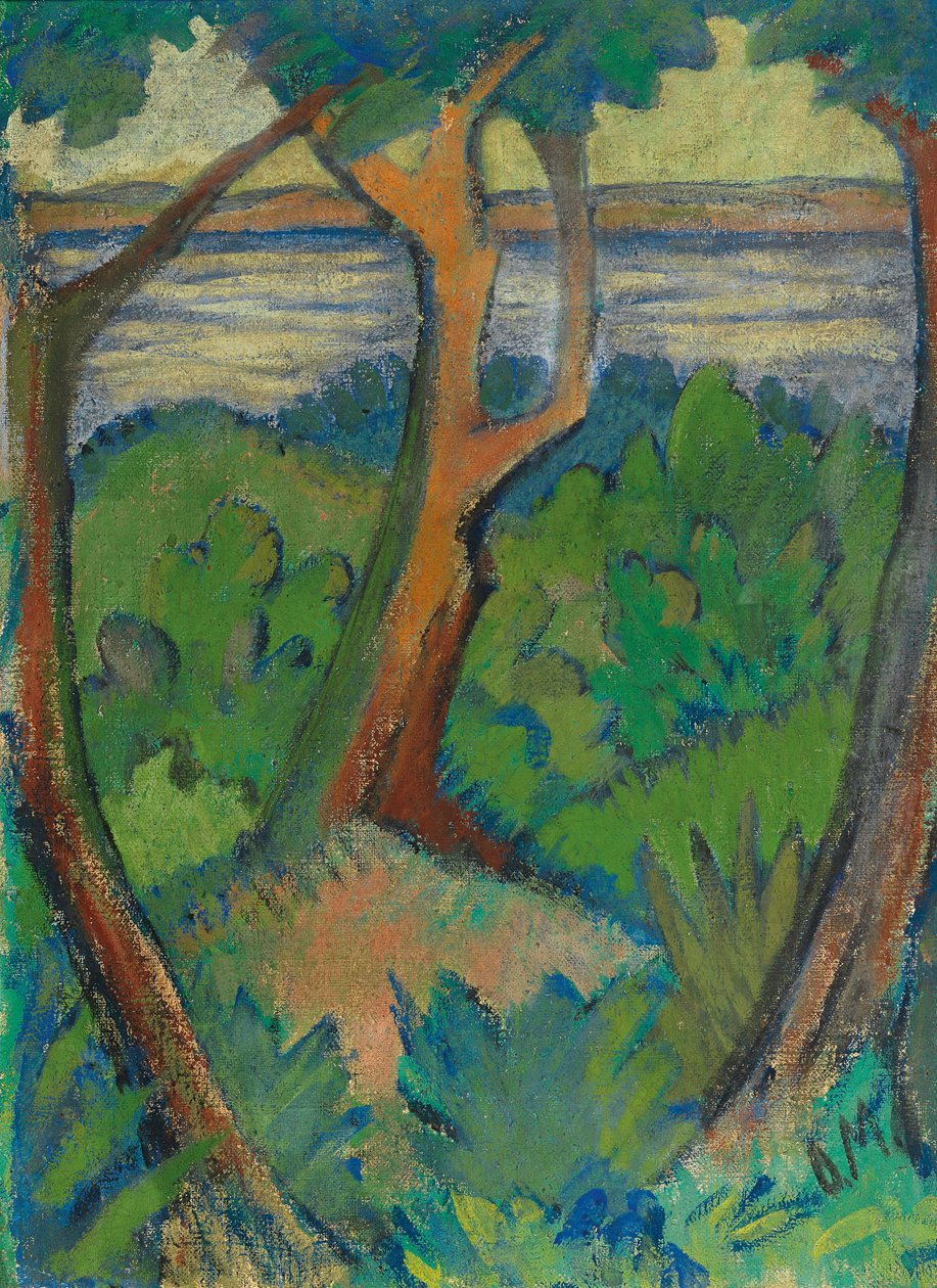Maisema kolmella puulla, 1923. tekijältä Otto Mueller