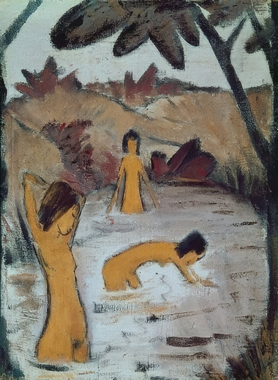 Kolme uimaria lammessa. Noin 1912 tekijältä Otto Mueller