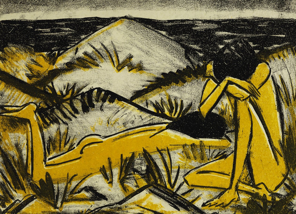 Dunes yksi istuu ja tyttö makuulla tekijältä Otto Mueller