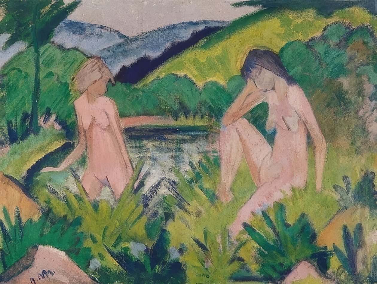 Tytöt veden äärellä (Kaksi tyttöä veden äärellä). 1926 tekijältä Otto Mueller