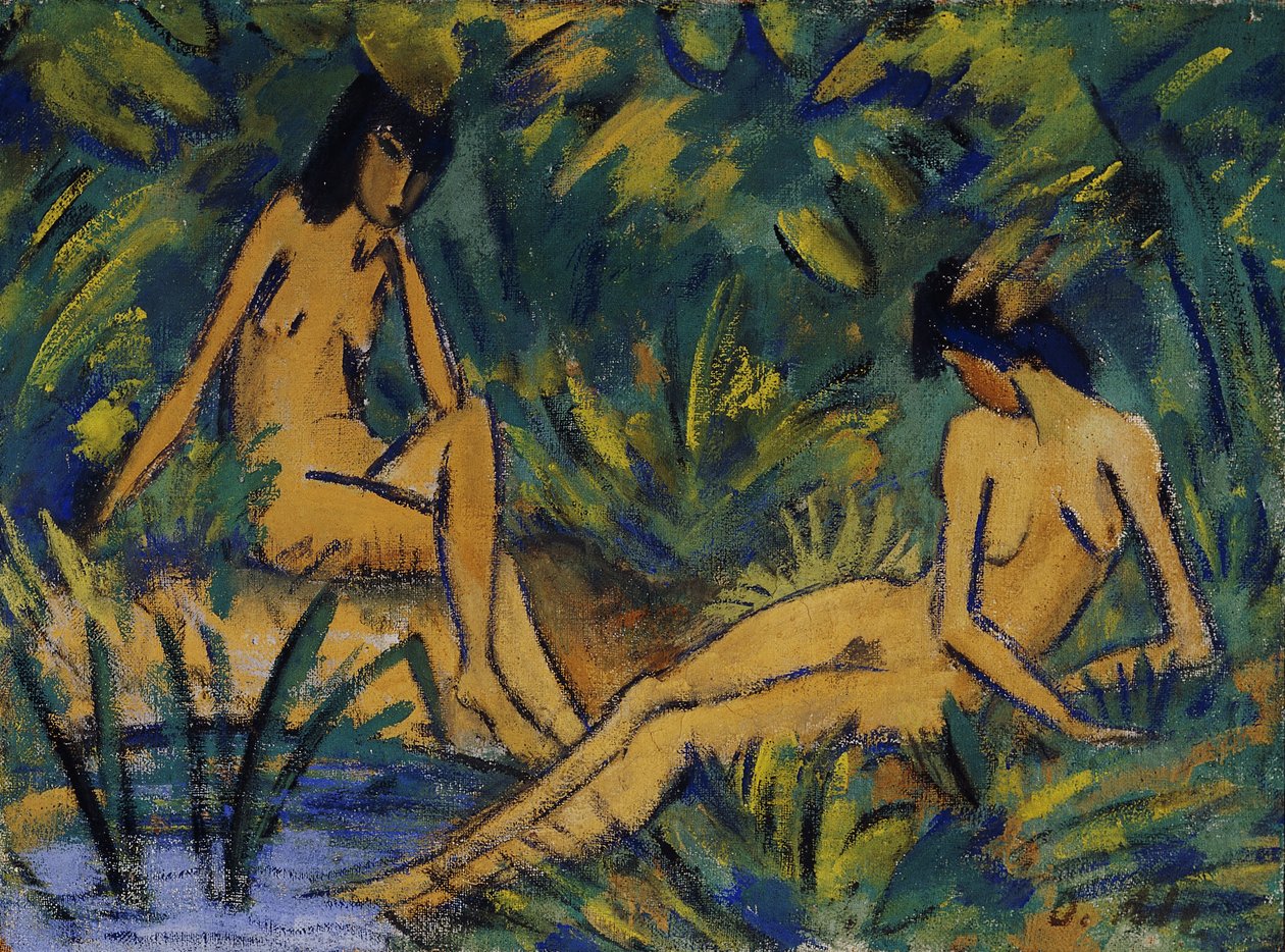 Istuva nainen veden äärellä; Seated Girls by the Water, n. 1914-16 tekijältä Otto Mueller