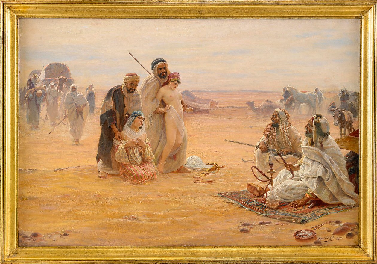 Le marche aux esclaves - Orjamarkkinat - Otto Pilnyn (1866-1936) maalaus, Öljy kankaalle 1910 (80x120cm) - Yksityiskokoelma tekijältä Otto Pilny
