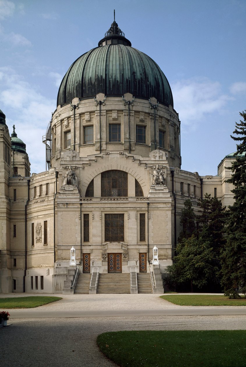Näkymä arkkitehti Otto Wagnerin (1841-1918) suvun haudasta (Wienin Secession). Hietzingin hautausmaa, Wien, Itävalta tekijältä Otto Wagner