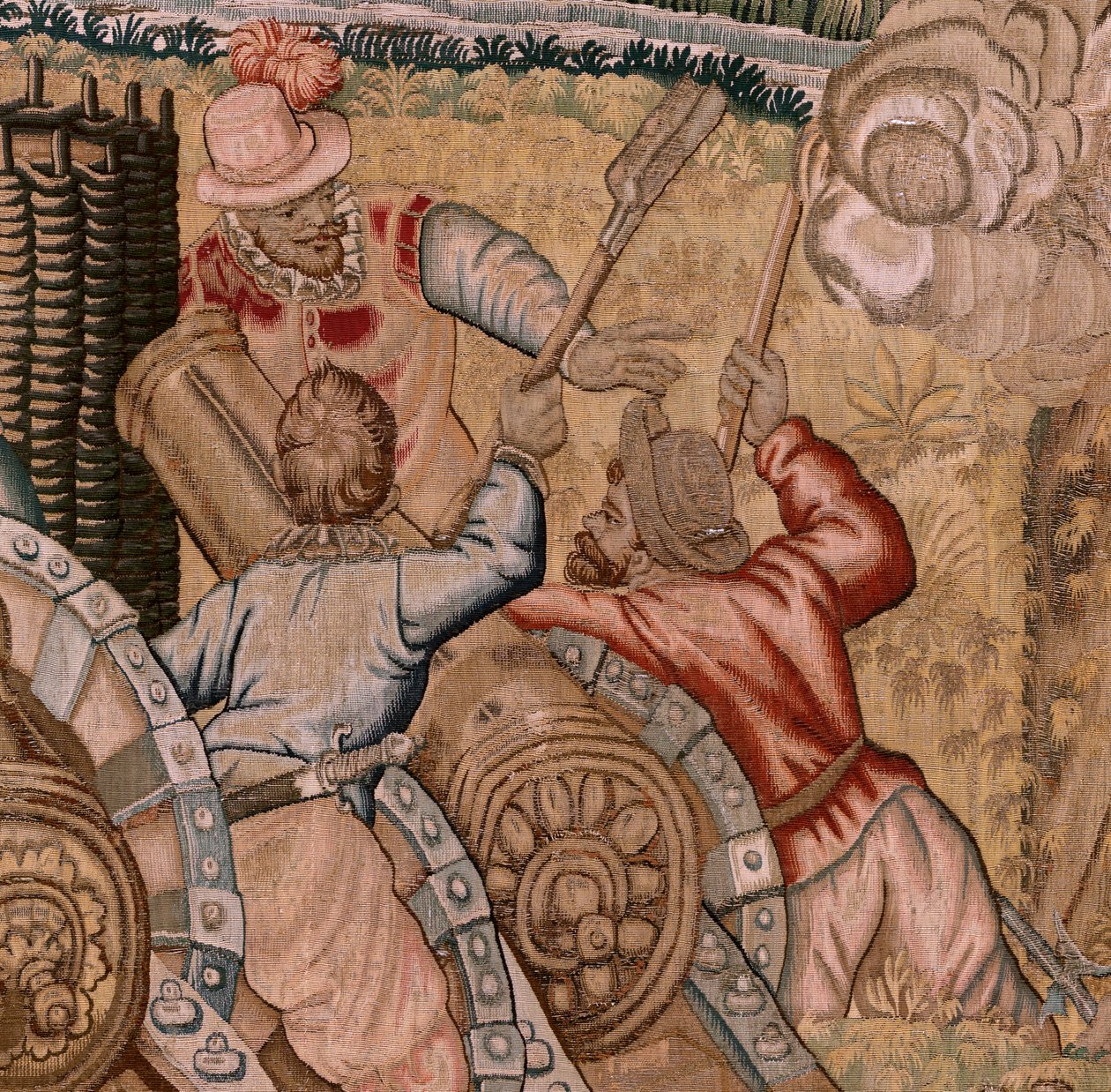 Flanderin kuvakudos. Sarja Arkkiherttua Albertin voitot ja taistelut. Hulstin kaupungin (Toma de la Plaza de Hulst) valloitus. Seitsemäs kuvakudos sarjassa. Mallina Otto van Veen ja Hans I Snellinck. Valmistus Martin Reynbouts, Bryssel tekijältä Otto van Veen