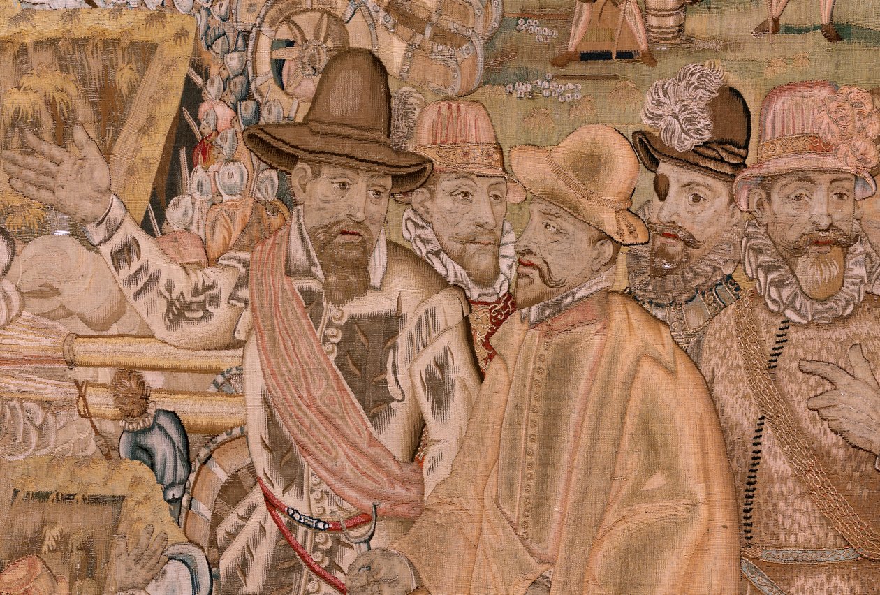 Flanderin kuvakudos. Sarja Arkkiherttua Albertin voitot ja taistelut. Hulstin kaupungin (Toma de la Plaza de Hulst) valloitus. Seitsemäs kuvakudos sarjassa. Mallina Otto van Veen ja Hans I Snellinck. Valmistus Martin Reynbouts, Bryssel tekijältä Otto van Veen