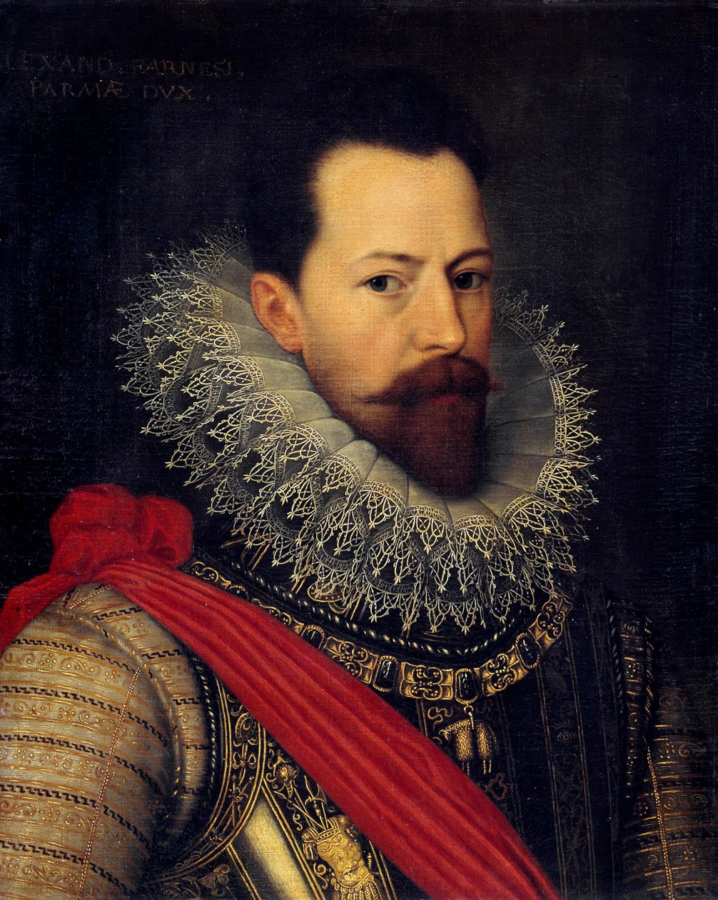 Muotokuva condottiere Alexander (Alessandro) Farnesesta, Parman herttuasta, Alankomaiden kuvernööristä (1545-1592) Octavius Van Veenin (tai Vaeniuksen tai Veniuksen) maalaus (1556-1629) 1585 noin su. 0,58 x 0,48 m Bryssel, Museum of Royal Fine Arts tekijältä Otto van Veen