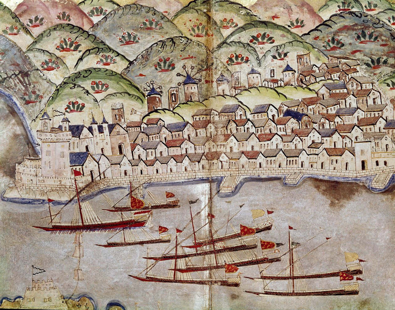 Ottomaanien taide: näkymä Marseillesta, Ranskasta Miniature tekijältä Ottoman School