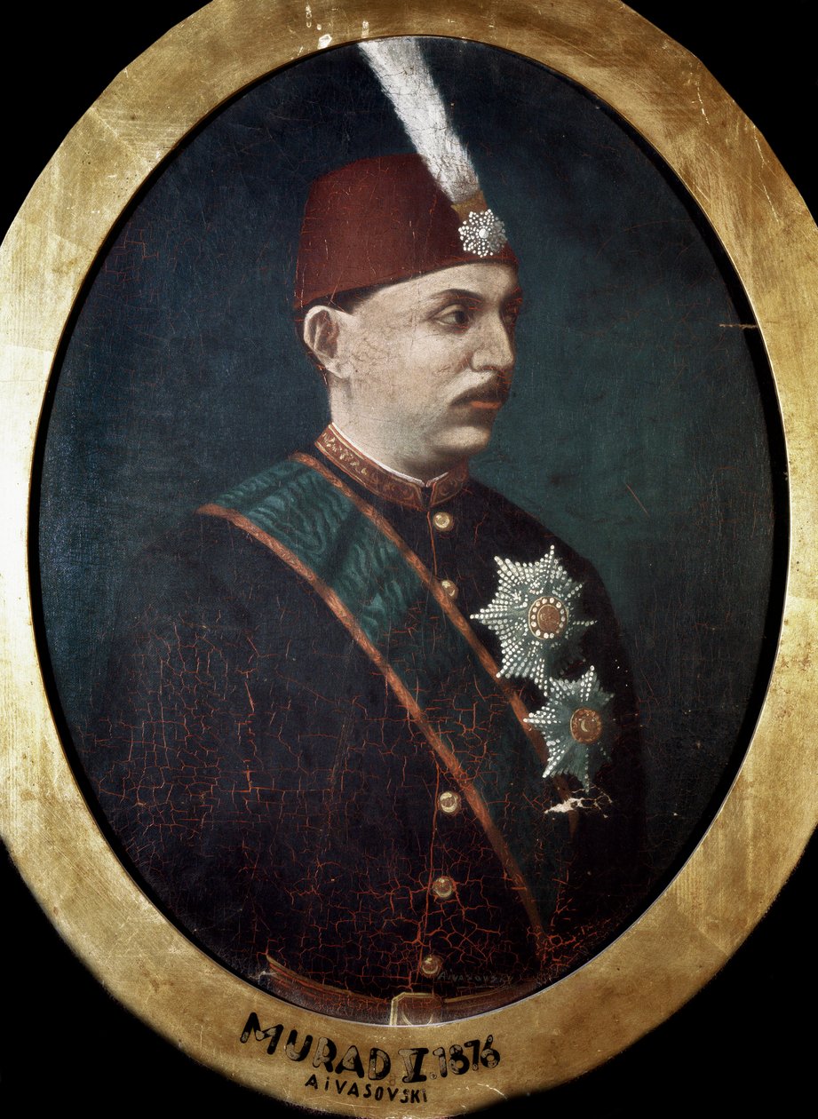 Ottomaanien valtakunta: Muotokuva sulttaani Mehmed Murad V:stä (1840-1910)” Maalaus. 1876. Topkapi Sarayi Istanbulin kirjasto tekijältä Ottoman School