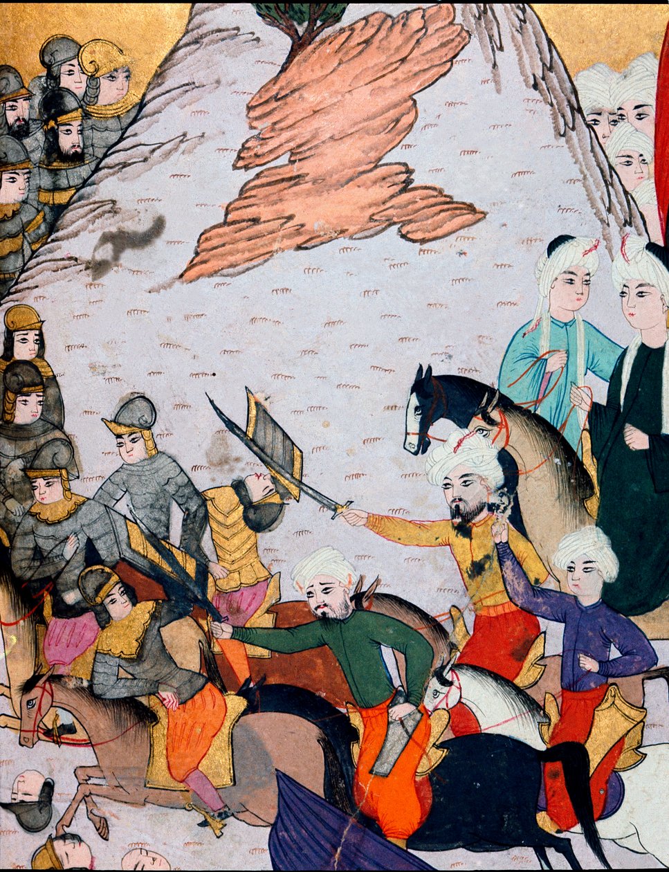 Ottomaanien valtakunta: yhteenotot sulttaani Bayezid I:n (Bajazet) (1360-noin 1402) armeijan välillä Ranskan ja Unkarin liittoa vastaan Nikopoliksen taistelun aikana 25.9.1396. 1400-luvun miniatyyri. Topkapi Sarayi -museon kirjasto Istanbulissa tekijältä Ottoman School