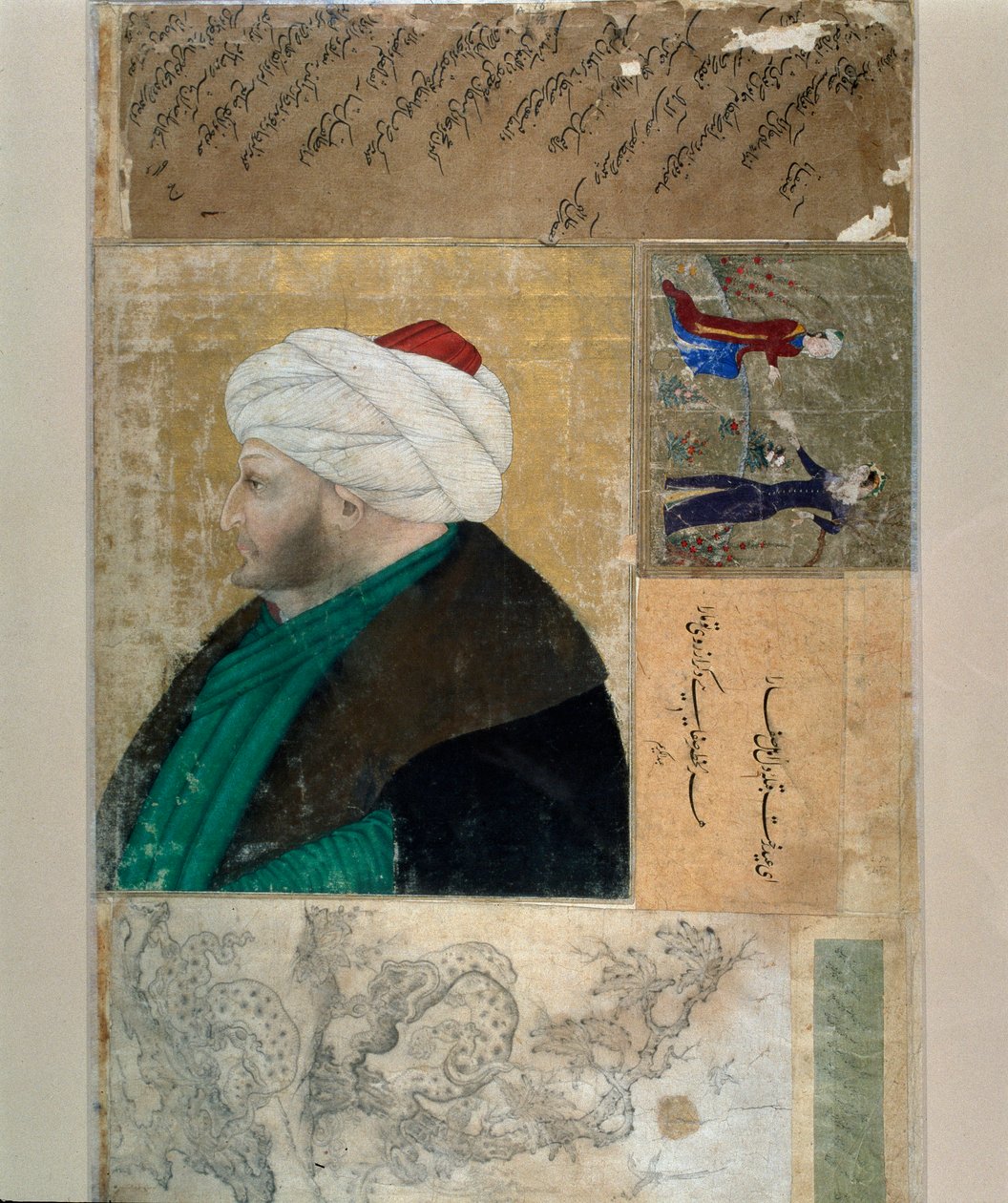 Ottomaanien valtakunnan sulttaanin muotokuva Mehet II (Mehmet II Valloittaja tai Mehmed II Fatih) (1430-1481) Turkkilainen miniatyyri käsikirjoituksesta Ms. H. 2153, folio 145b. 1400-luvun loppu. Istanbul, Topkapi Sarayin kirjasto tekijältä Ottoman School