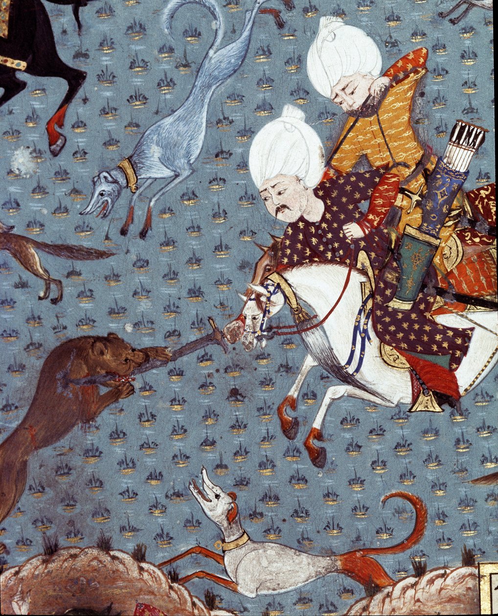 Edustus sulttaani Murad II:n (Murat) (1404-1451) hoviherroista, jotka metsästivät Fawn Detailia. 1600-luvun miniatyyri. Istanbul, Topkapi Sarayi -museon kirjasto tekijältä Ottoman School