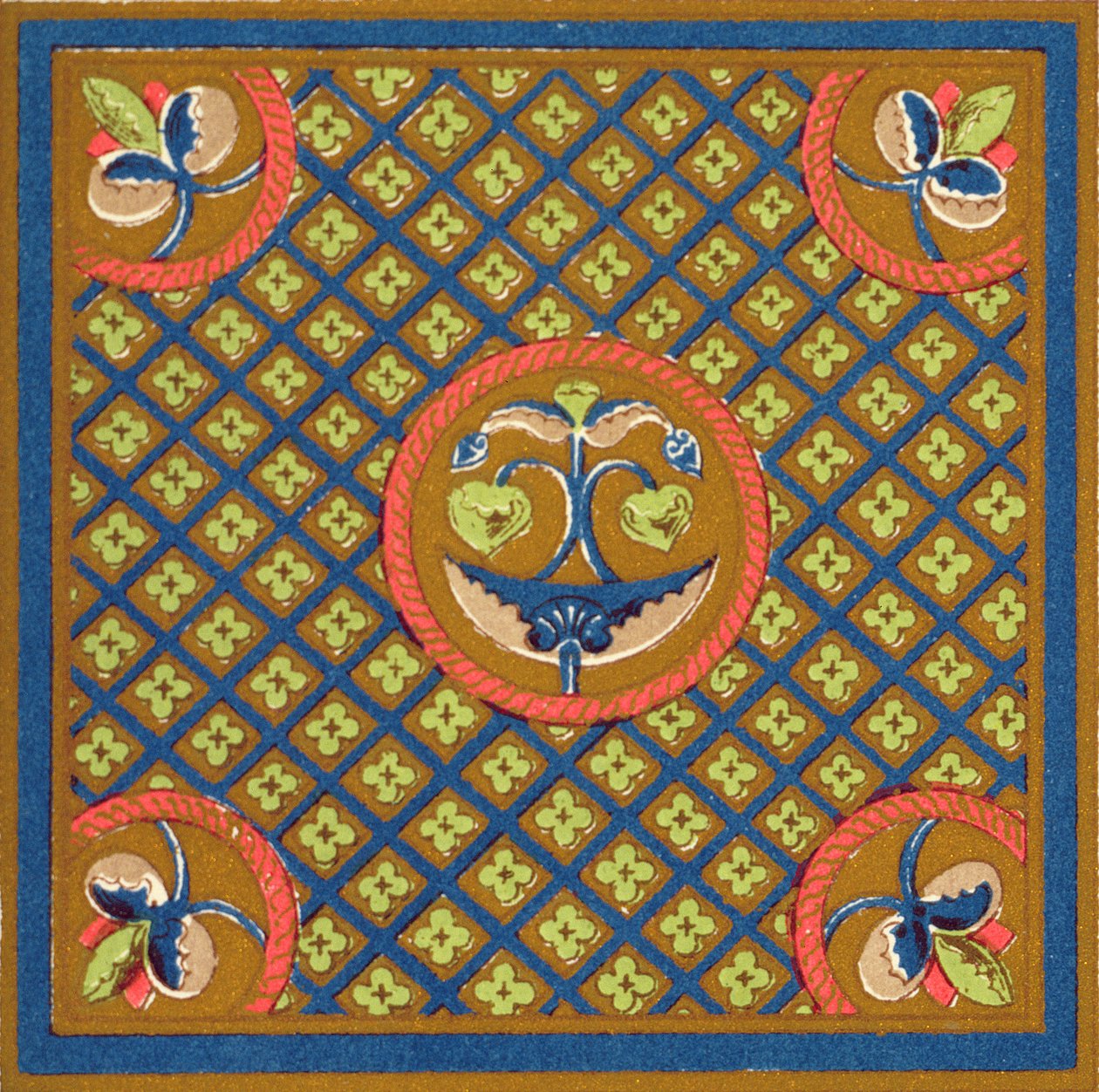 Käsikirjoituksen reunus British Museumissa, VII luku, levy XXIX kirjasta "Grammar of Ornament", 1868 tekijältä Owen Jones