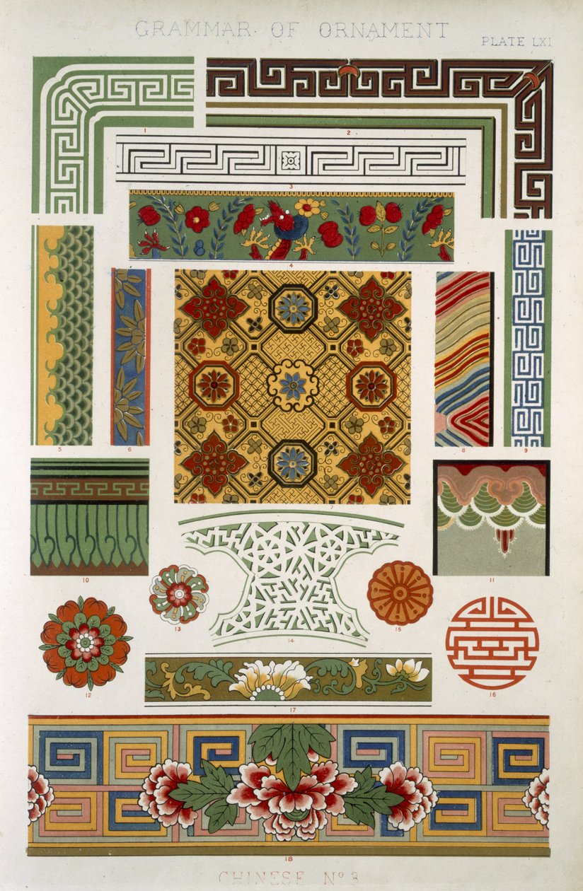 Kiinalainen nro 3, levy LXI, Owen Jonesin (1809-68) "The Grammar of Ornament" -julkaisusta tekijältä Owen Jones