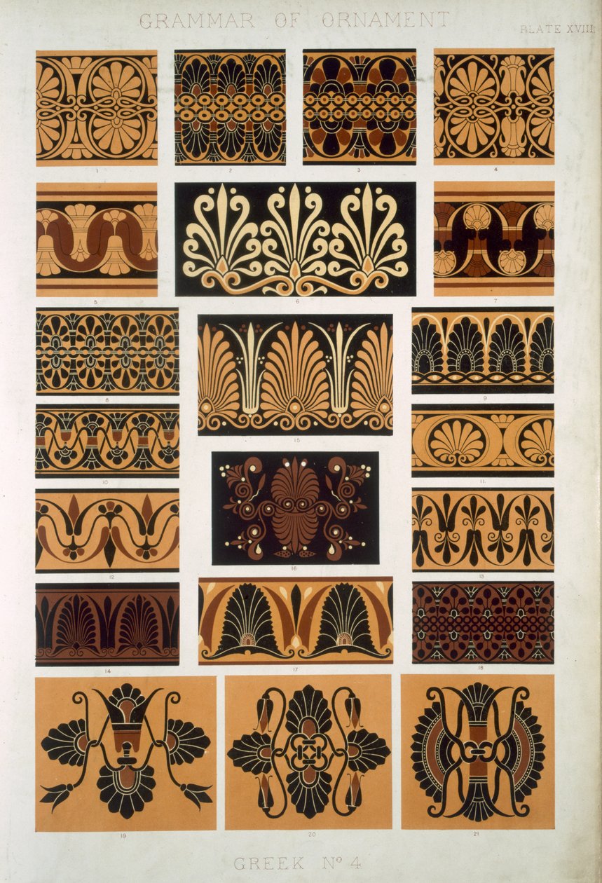 Kreikka nro 4, levy XVIII, Owen Jonesin (1807-68) teoksesta The Grammar of Ornament tekijältä Owen Jones